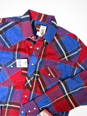 Vintage Deadstock Wrangler Cowboy Shirt | Plaid Flannel NWT | L